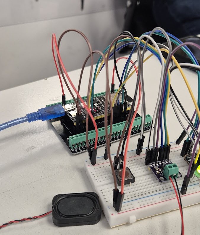 Voice-assistant electronics assembled as a breadboard prototype